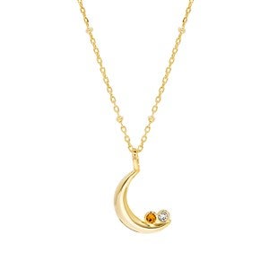 Custom Birthstone Gold Crescent Moon Pendant - 2 Birthstones