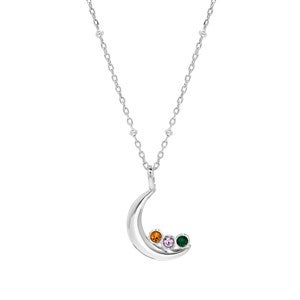 Custom Birthstone Silver Crescent Moon Pendant - 3 Birthstones