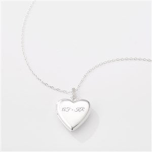 Engraved Sterling Silver Heart Locket with Diamonds Necklace - 46247