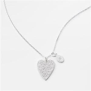Engraved Sterling Silver Filigree Heart Necklace - 46269