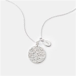 Engraved Sterling Silver Filigree Round Necklace - 46271