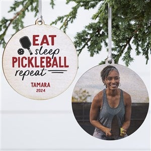 Personalized Pickleball Wood Photo Christmas Ornament - 2 Sided