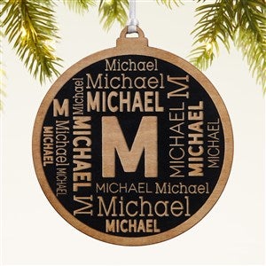 Christmas Repeating Name Personalized Wood Ornament - Black