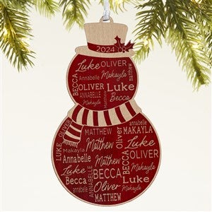Snowman Repeating Name Personalized Wood Ornament - Red