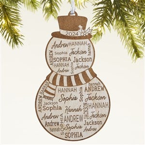 Snowman Repeating Name Personalized Wood Ornament - White
