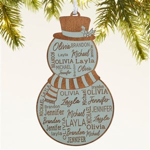 Snowman Repeating Name Personalized Wood Ornament - Blue