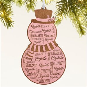 Snowman Repeating Name Personalized Wood Ornament - Pink