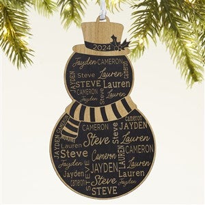 Snowman Repeating Name Personalized Wood Ornament - Black