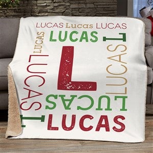 Christmas Repeating Name Personalized Sherpa Fleece Blanket - 50x60