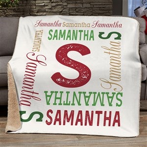 Christmas Repeating Name Personalized Sherpa Fleece Blanket - 60x80