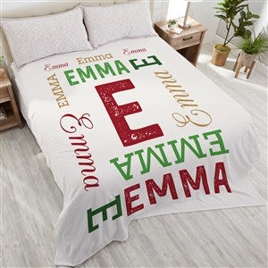 Christmas Repeating Name Personalized Fleece Blanket - Queen Sized
