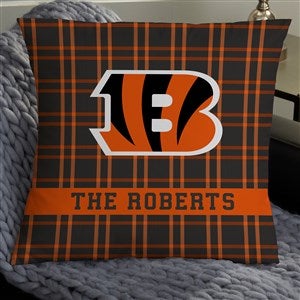 NFL Cincinnati Bengals Plaid Personalized 18 Throw Pillow