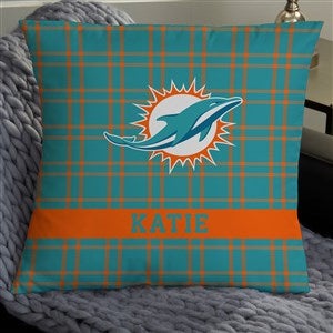NFL Miami Dolphins Plaid Personalized 18 Throw Pillow