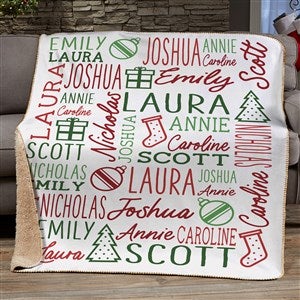 Holiday Repeating Name Personalized Sherpa Fleece Blanket - 60x80