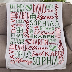 Holiday Repeating Name Personalized Plush Fleece Blanket - 30x40