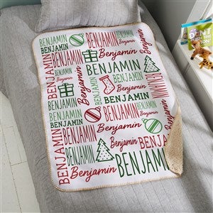 Holiday Repeating Name Personalized Sherpa Fleece Blanket - 30x40