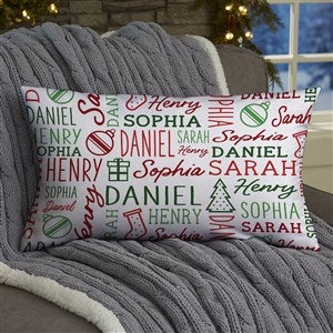 Holiday Repeating Name Personalized Christmas Lumbar Throw Pillow