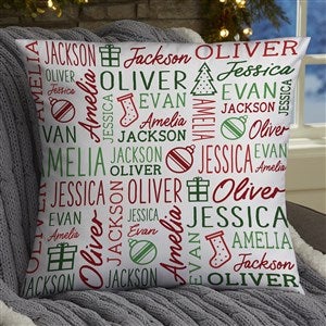 Holiday Repeating Name Personalized Christmas Throw Pillow - 18 Velvet