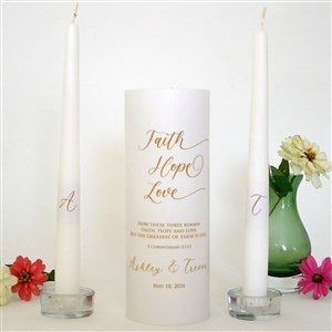 Personalized Faith Hope Love Wedding Unity Candle Set- Gold