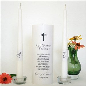 Personalized Irish Cross Wedding Unity Candle Set-Black