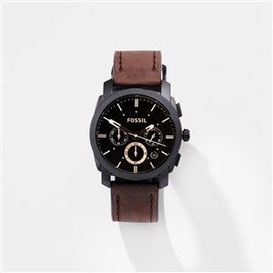 Engraved Fossil Machine Watch with Brown Leather Band   - 46599