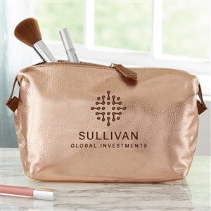 Personalized Logo Vegan Leather Cosmetic Travel Case- Rose Gold - 46756