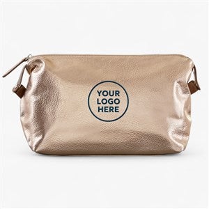 Personalized Logo Vegan Leather Cosmetic Travel Case- Rose Gold  - 46756