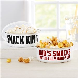 His Snacks Personalized Enamel Bowl with Lid