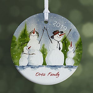 Snowman Family Personalized Porcelain Christmas Ornaments - 1-Sided