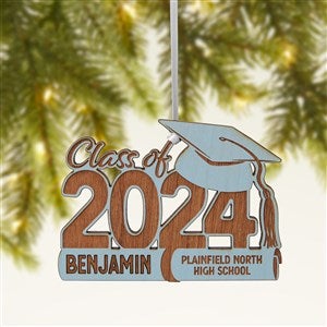 Graduation Hat Personalized Wood Ornament - Blue