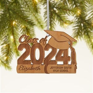 Graduation Hat Personalized Ornament - Natural Wood