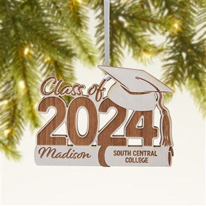 Graduation Hat Personalized Wood Ornament - White