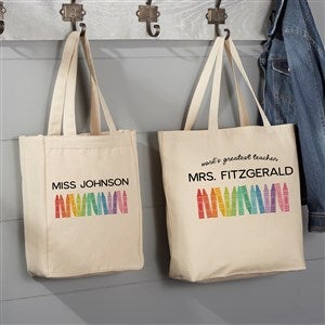 Color Crayon Personalized Teacher Canvas Tote Bags - 47064