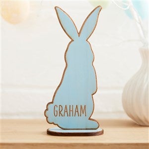 Personalized Wooden Easter Bunny Shelf Decoration - Blue