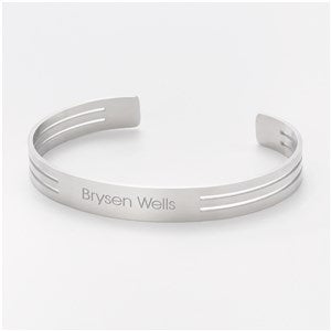 Engraved Silver Striped Stainless Cuff  - 47186