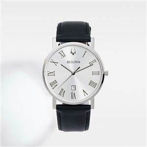Corporate Bulova Milestone Silver and Black Leather Watch - 47216
