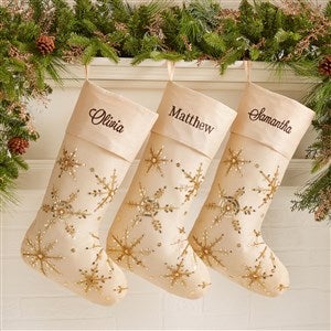 Golden Sparkle Snowflake Embroidered Christmas Stocking