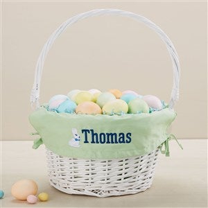 Bunny Name Embroidered White Easter Basket - Green