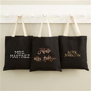 Metallic Foil Bride Personalized Black Tote Bag