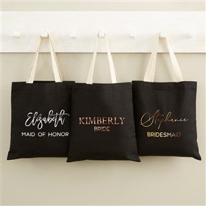 Metallic Foil Bridal Party Personalized Black Tote Bag