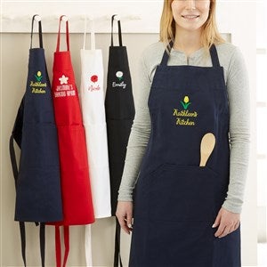 Flowers For Her Custom Embroidered Kitchen Apron - Navy