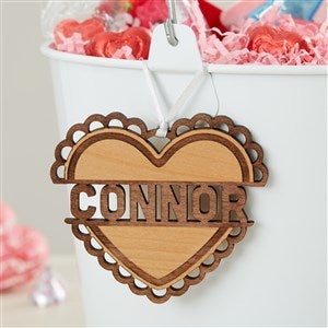Heart Name Personalized Wood Valentine's Day Basket Tag - Natural