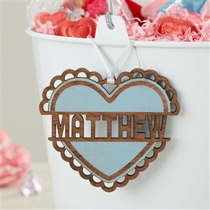 Heart Name Personalized Wood Valentine's Day Basket Tag - Blue