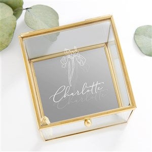 Birth Month Flower Personalized Glass Jewelry Box - Gold