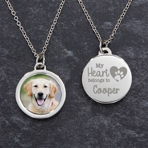 Personalized Round Pet Photo Pendant Necklace - Heart Belongs to My Pet - 47504