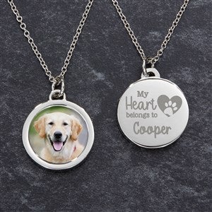 Personalized Round Pet Photo Pendant Necklace - Heart Belongs to My Pet