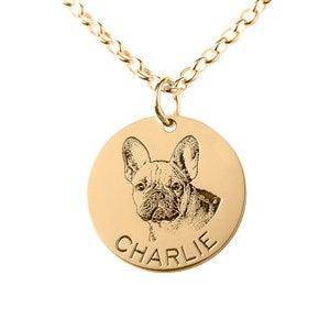 Personalized Antiqued Pet Portrait Necklace - Gold