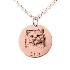 Personalized Antiqued Pet Portrait Necklace - Rose Gold