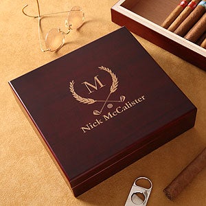 Personalized Cherry Wood Cigar Humidor - Golf Club Design