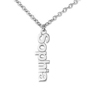 Personalized Vertical Name Silver Charm Necklace - One Name
